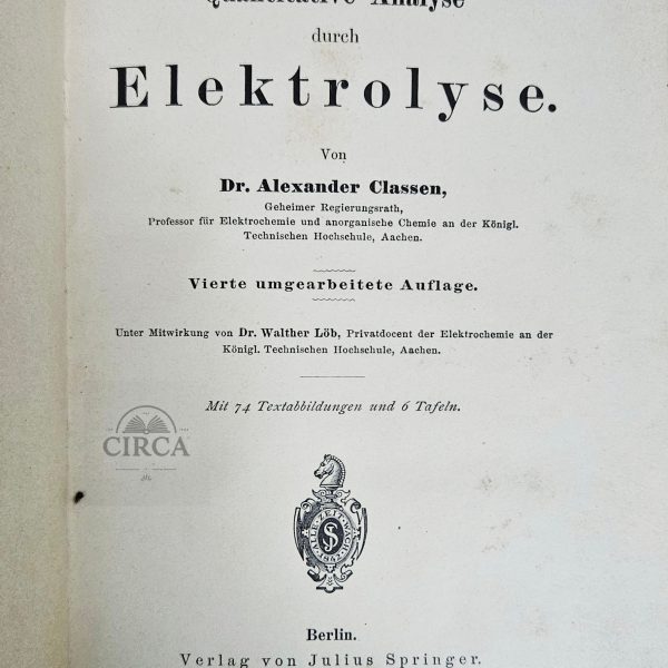 Quantitative Analyse durch Elektrolyse - Scientific Book – Electrochemistry (1897)
