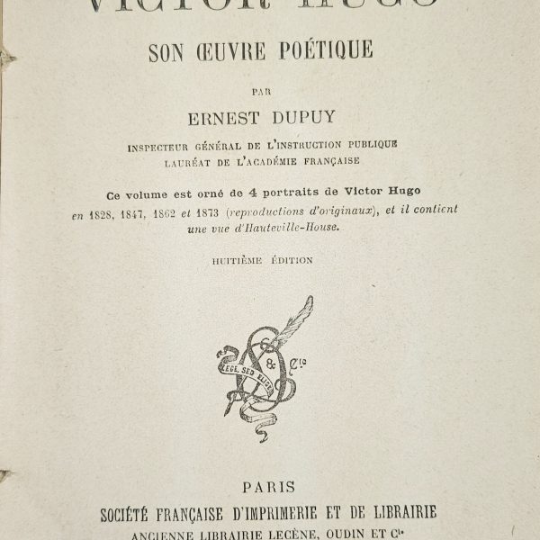 Victor Hugo: Son Œuvre Poétique – Ernest Dupuy, 8th Ed. c.1890 with a a red oval stamp “OFLAG VIII / 1 / Geprüft