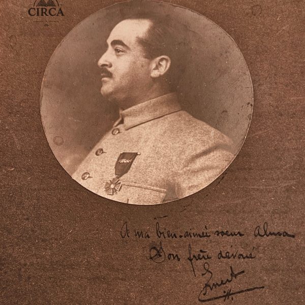 Original WWI Military Portrait Photograph – French Officer with Croix de Guerre Medal (1919)