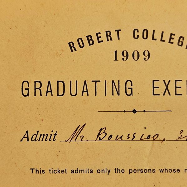 Robert College Istanbul – Commencement Invitation Ticket, June 16, 1909 – Issued to Greek Deputy of Macedonia (Mr. Boussios)