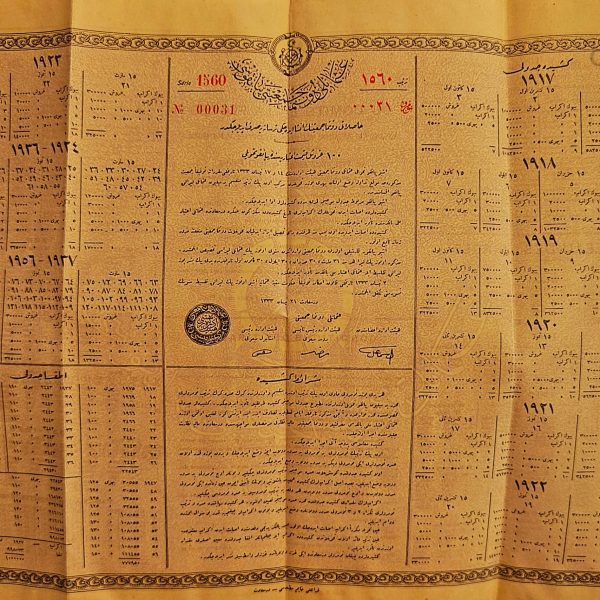 Ottoman Empire Naval Loan Bond, 1917 – Multilingual (French, Ottoman, Greek, Armenian, Hebrew)