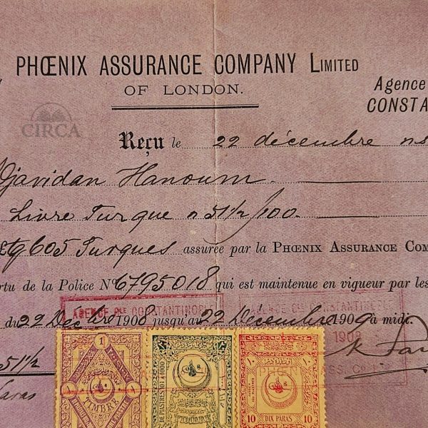 Phoenix Assurance Company Limited (London) – Constantinople Branch Receipt, 1908
