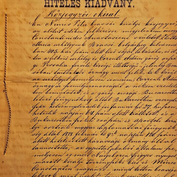 Hungarian Marriage Contract – Brașov (1878)