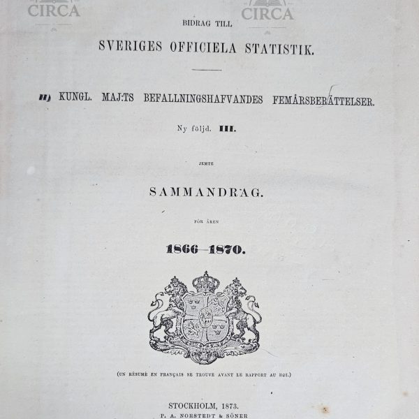 Swedish Official Statistics – Five-Year Reports 1866–1870 (Stockholm, 1873) Volume III