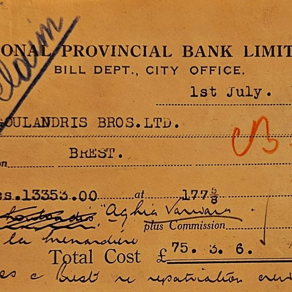 Goulandris Bros. Ltd. – Banking Receipts & Drafts (London, 1938)