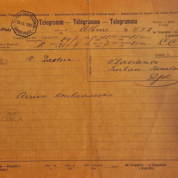 Swiss Telegraph to Athens – Turban Sanatorium, Davos (1923)