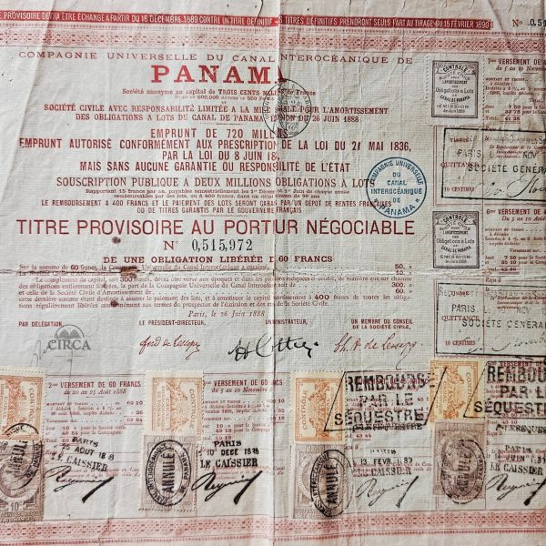 1888 Panama Canal Bonds Lot of 2 Provisional Bearer Certificates Scripophily