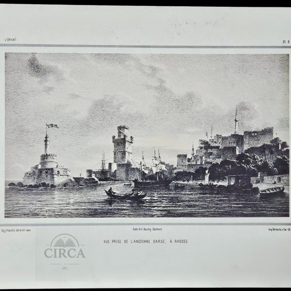 Set of Two Original Lithographs – Rhodes Harbor – Eugène Flandin, 1853