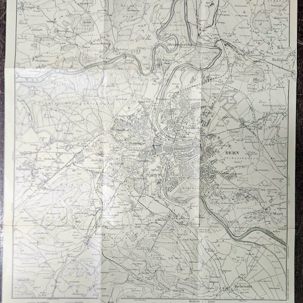 20th Century Folding Map of Bern Switzerland – Kümmerly & Frey Topographic City Plan (c.1930's)