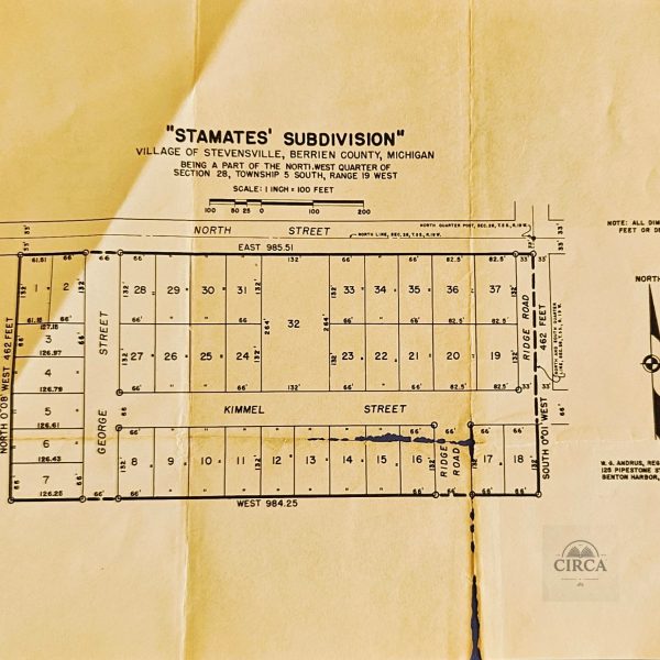 Michigan Plat Map Stamates Subdivision Stevensville c. 1920 Survey Plan