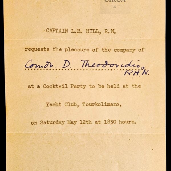 Royal Navy Invitation Greece Piraeus Yacht Club c1950s Embossed British Seal