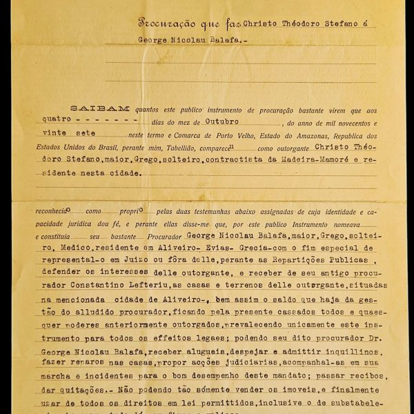 1927 Brazilian Notarial Power of Attorney – Greek Diaspora Document