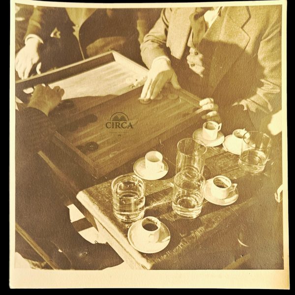 Delphi Greece 1936 – Men Playing Tavli at Café | Vintage Photograph