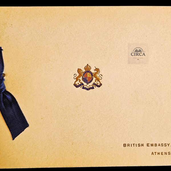 1953 British Embassy Athens Christmas Card – British Military Attaché Greeting Card with Ribbon